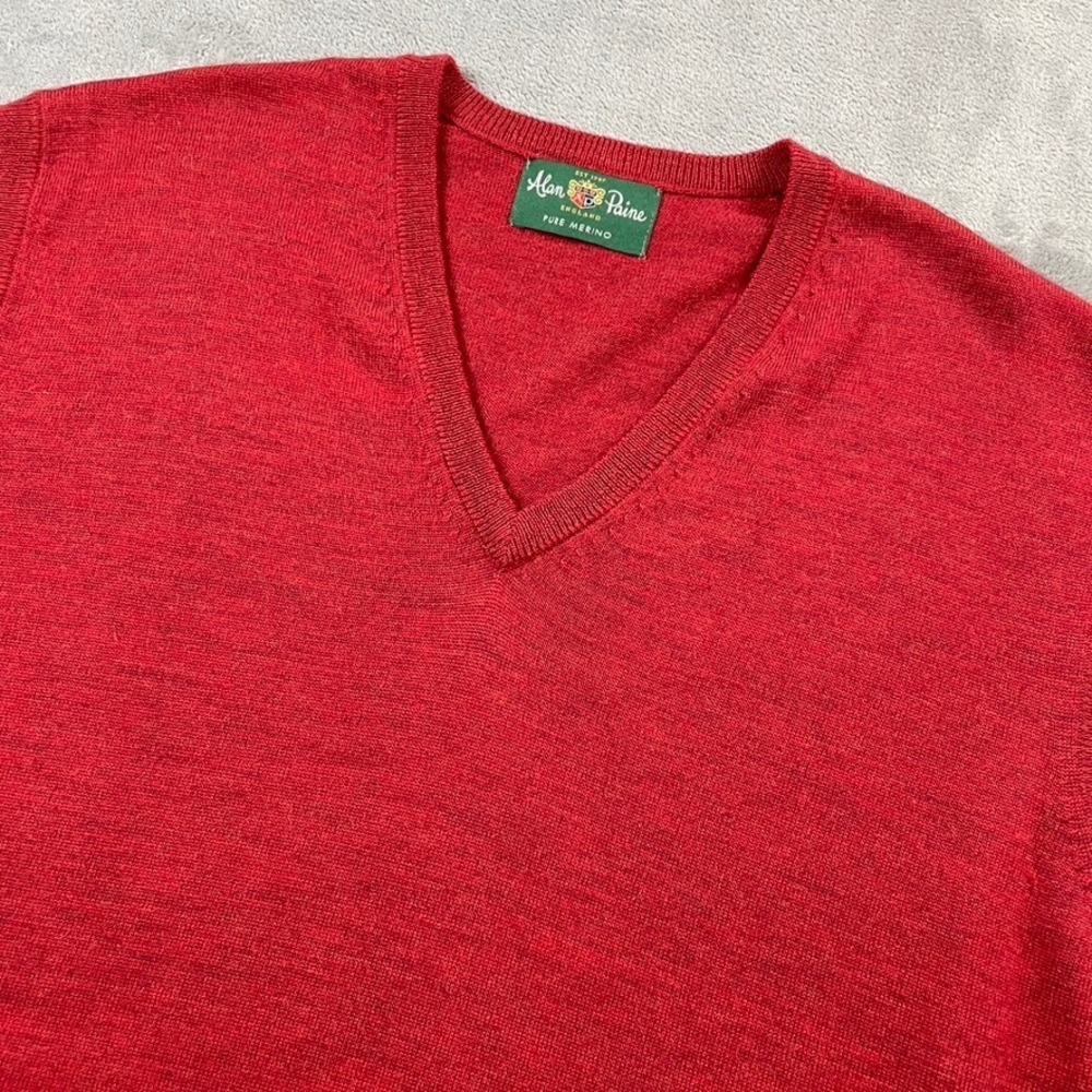 Alan Paine England Red Pure Merino Wool V-Neck Sweater Vest Mens US XL EUR 54